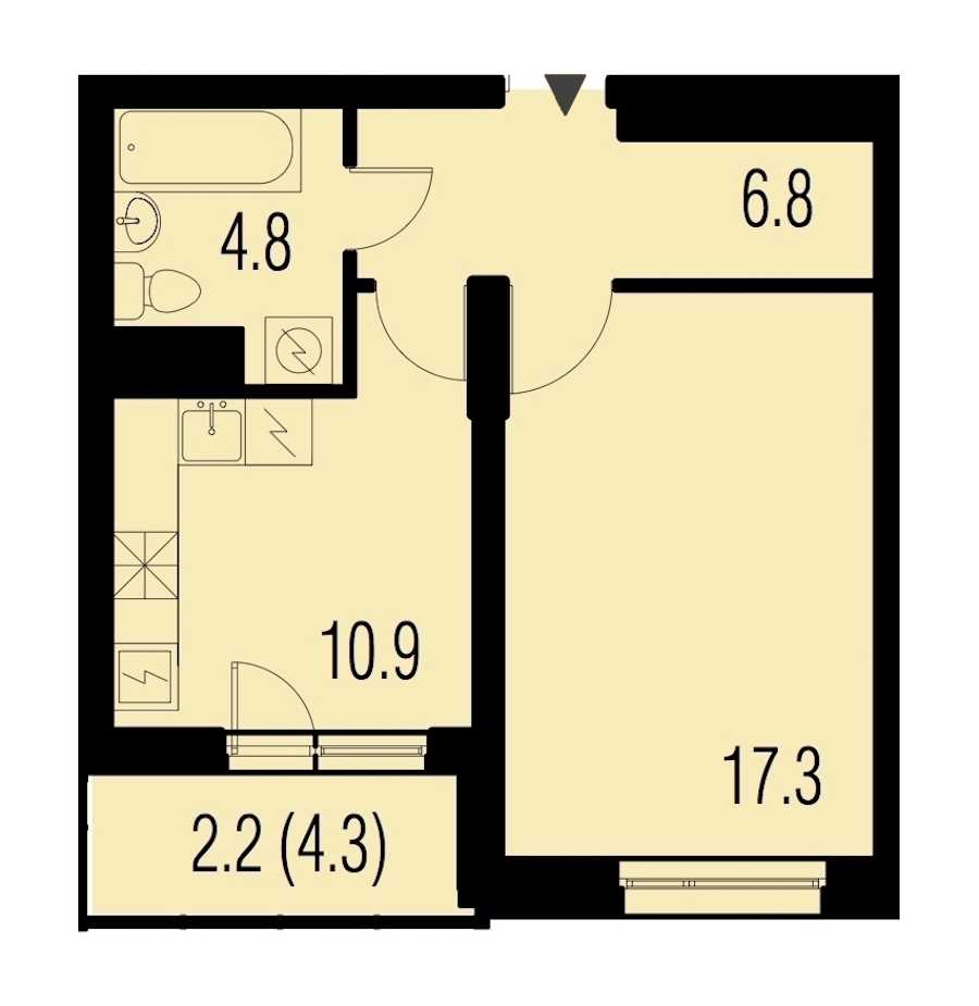 Однокомнатная квартира в : площадь 43.3 м2 , этаж: 14 – купить в Санкт-Петербурге